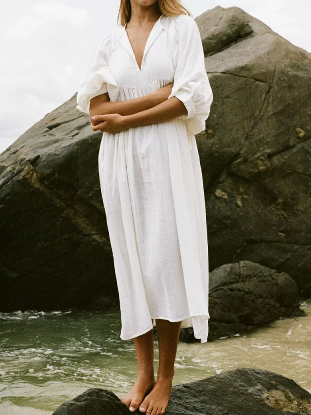 Tie Neck 3/4 Sleeve Midi Dress - product image 4