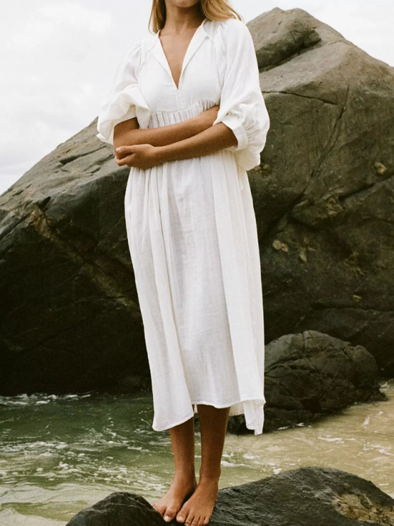 Tie Neck 3/4 Sleeve Midi Dress - product image 4