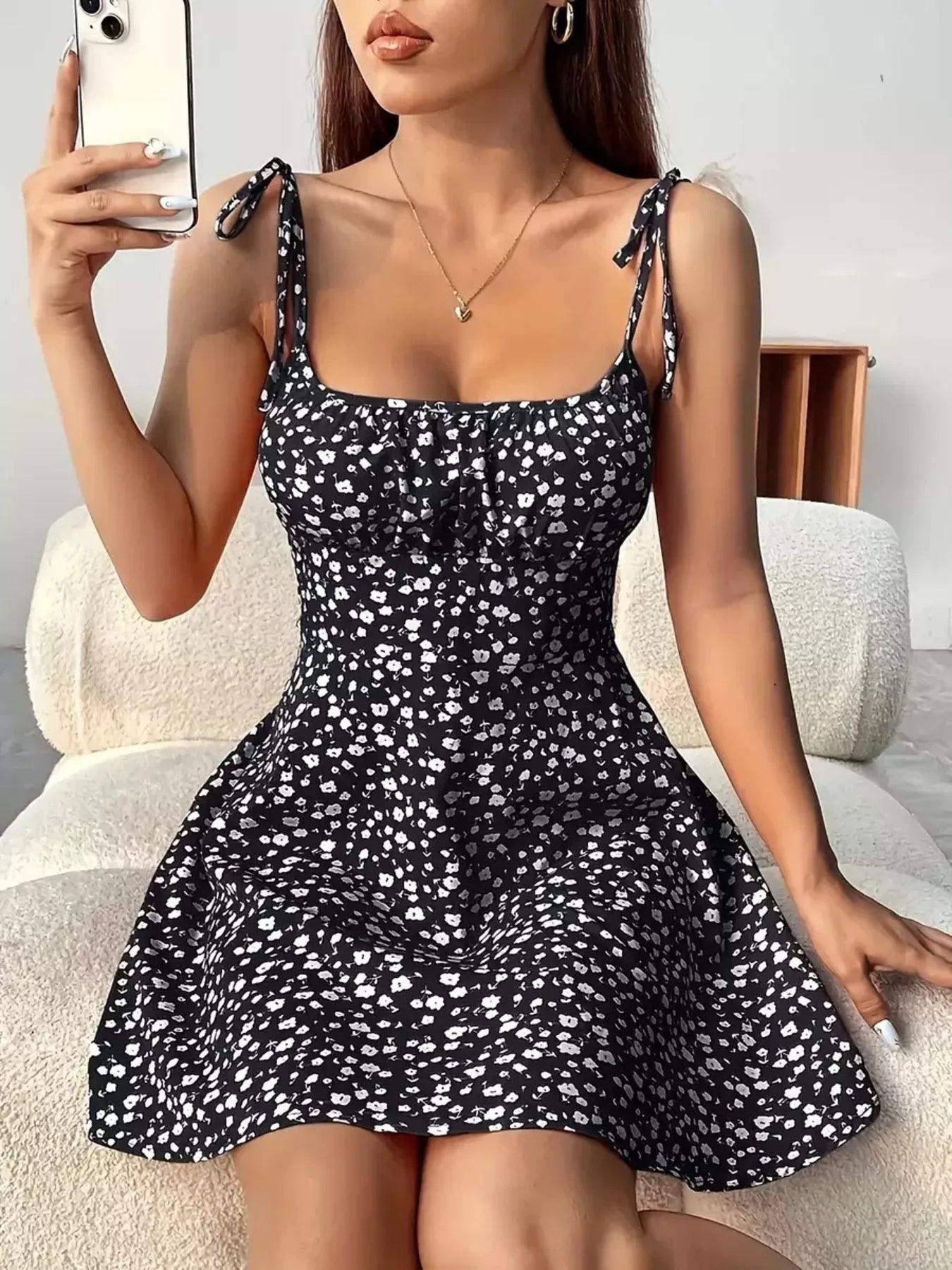 Floral Print Tie Strap Mini Dress Secondary image