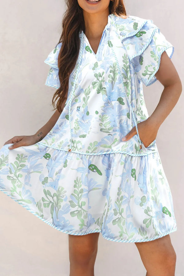 Floral Contrast Edge Layered Short Sleeve Mini Dress - product image 16
