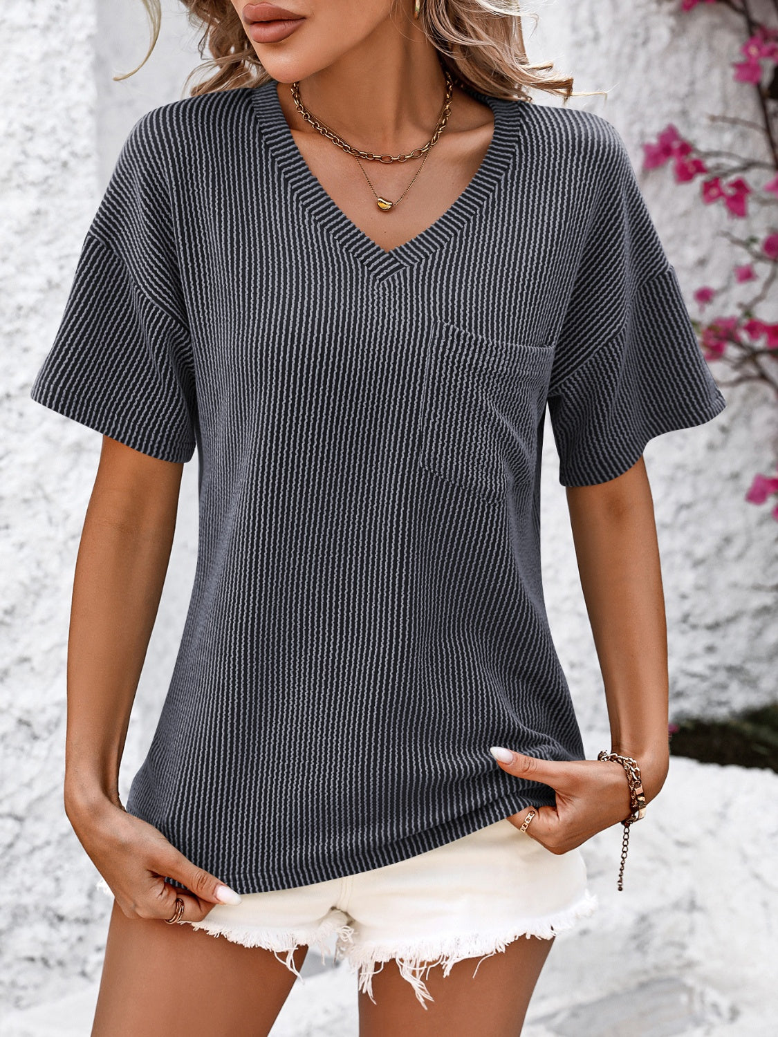 V-Neck Dropped Shoulder T-Shirt