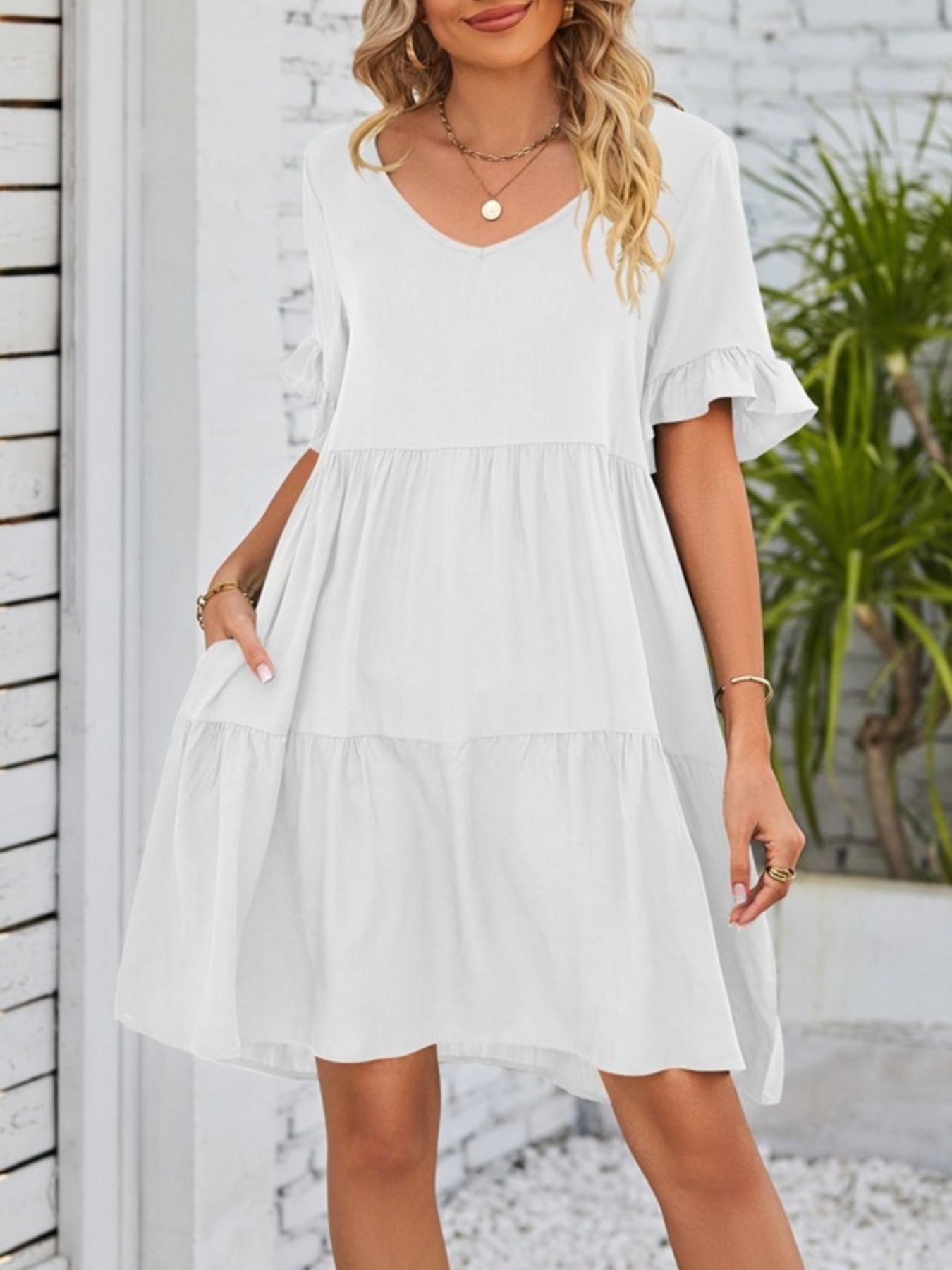 Ruffled Sleeve Tiered Mini Dress - product image 21