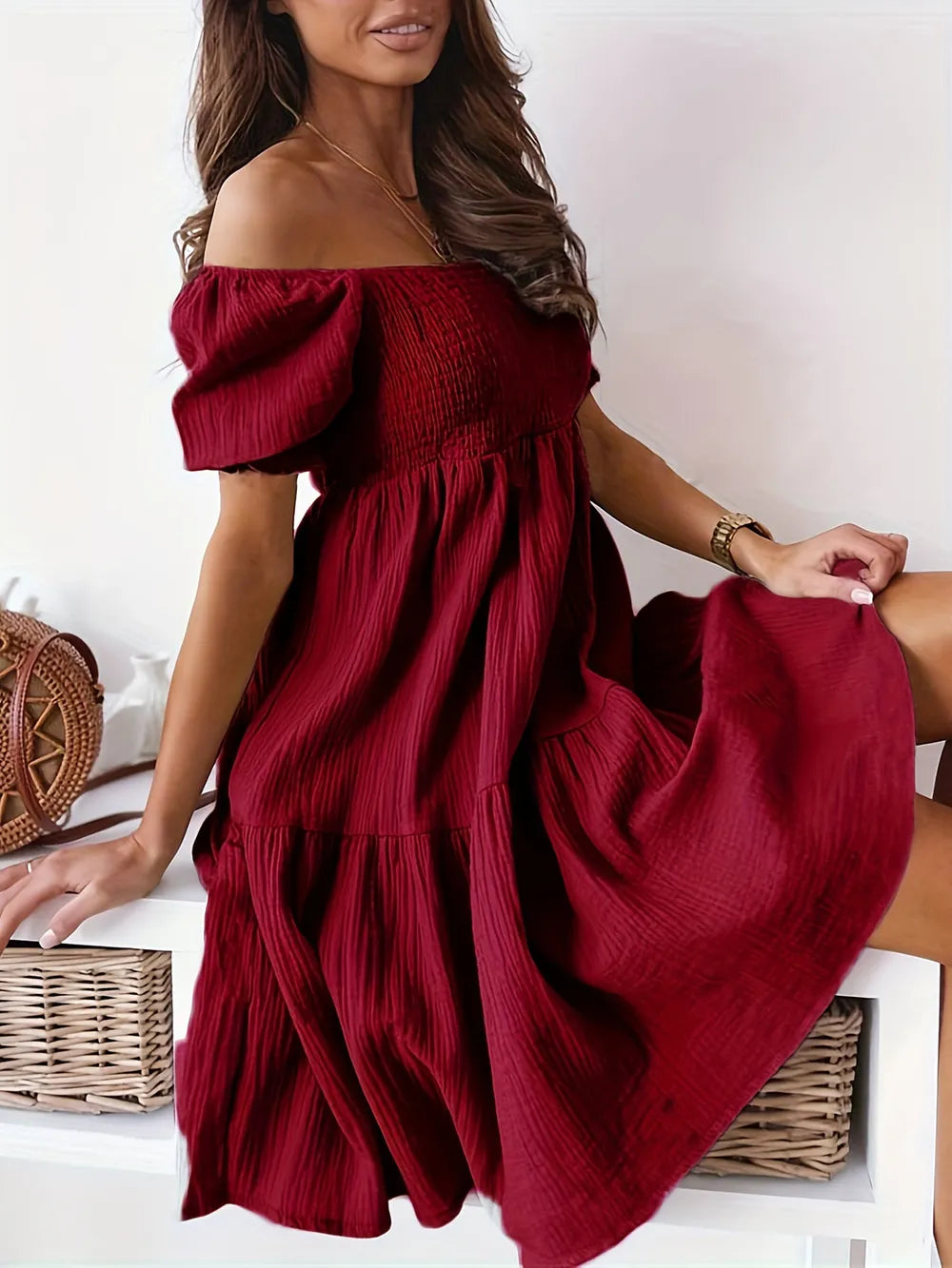 Ruffled Off-Shoulder Short Sleeve Dress - product image 16