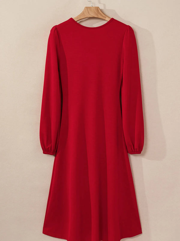 Solid Color Ruched Detail Long Sleeve Midi Dress - product image 26