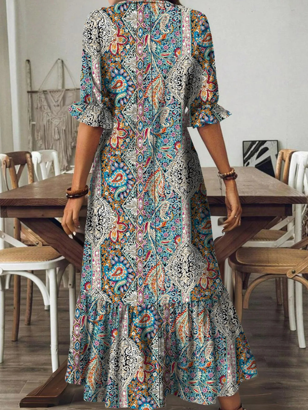Bohemian Paisley Print V-Neck Midi Dress - product image 11