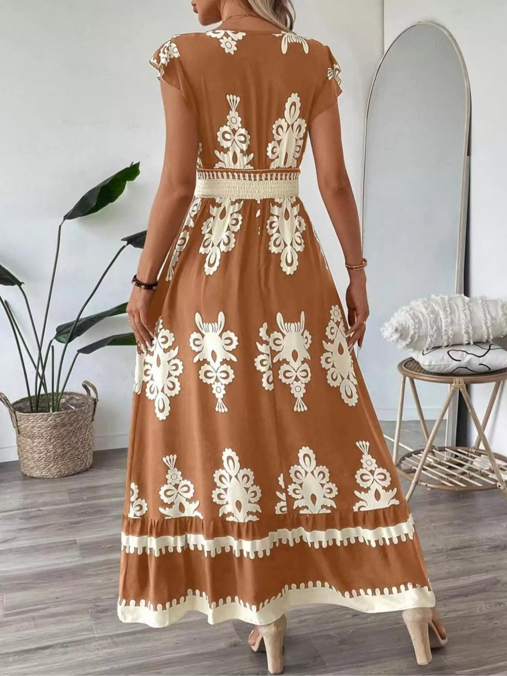 Printed V-Neck Ruffled Cap Sleeve Dress - product image 13