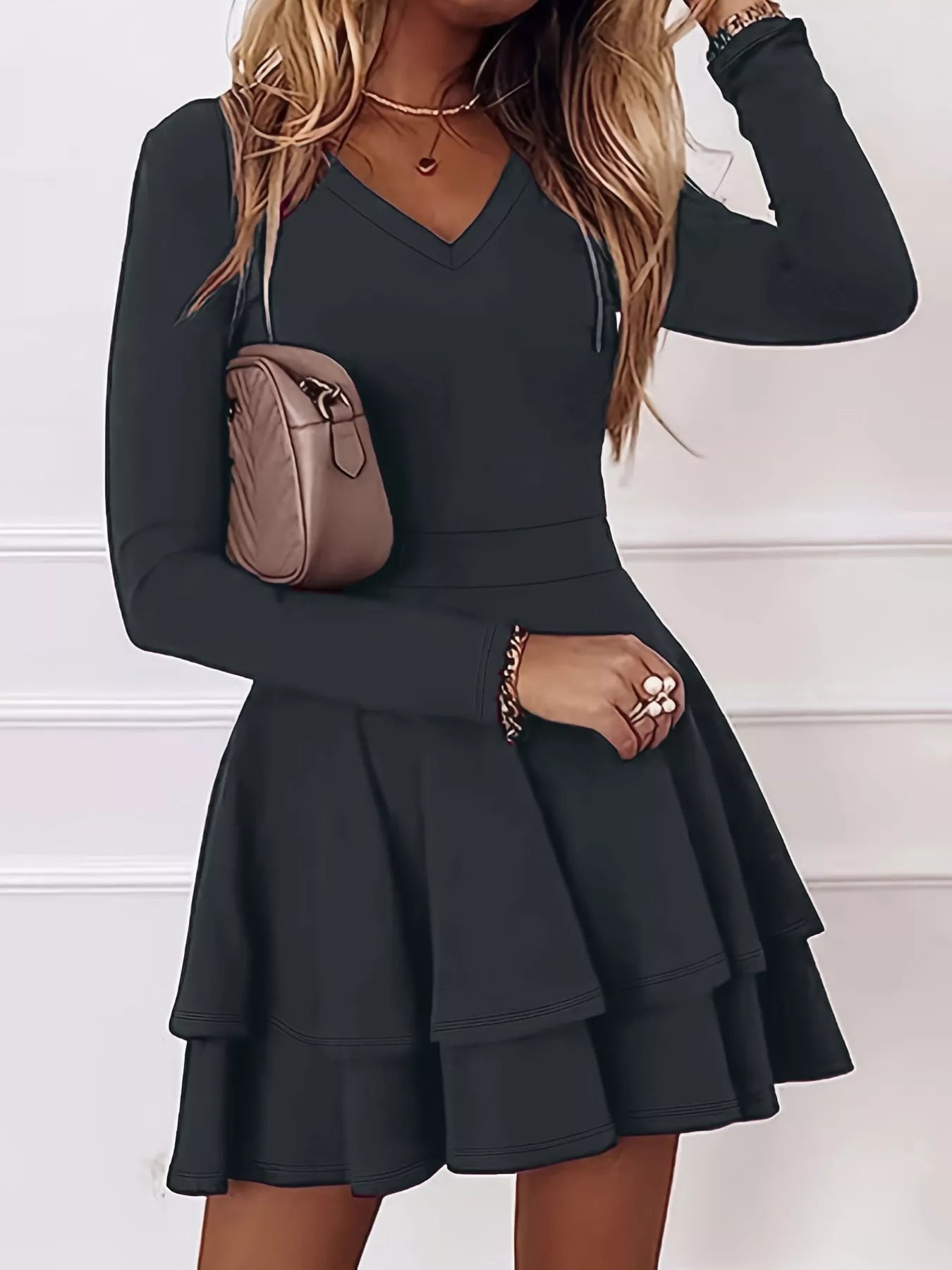 V-Neck Layered Ruffle Mini Dress Main image