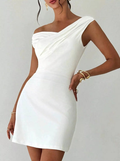 Elegant Off-Shoulder Draped Mini Dress view 3 - Shopiebay