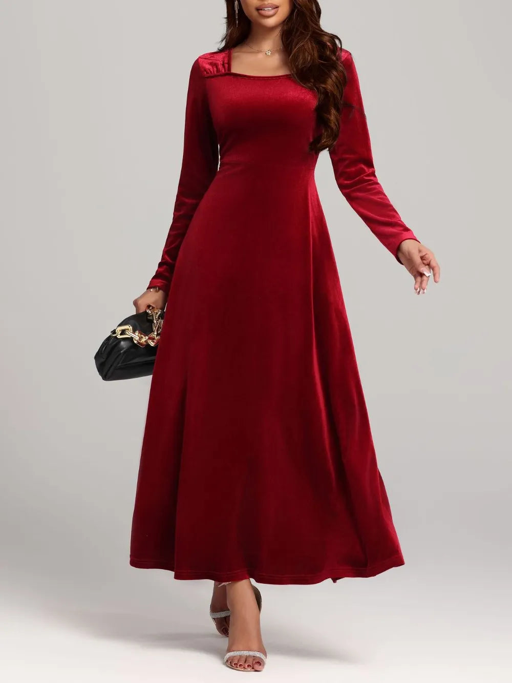 Square Neck Long Sleeve Velvet Dress - product image 3