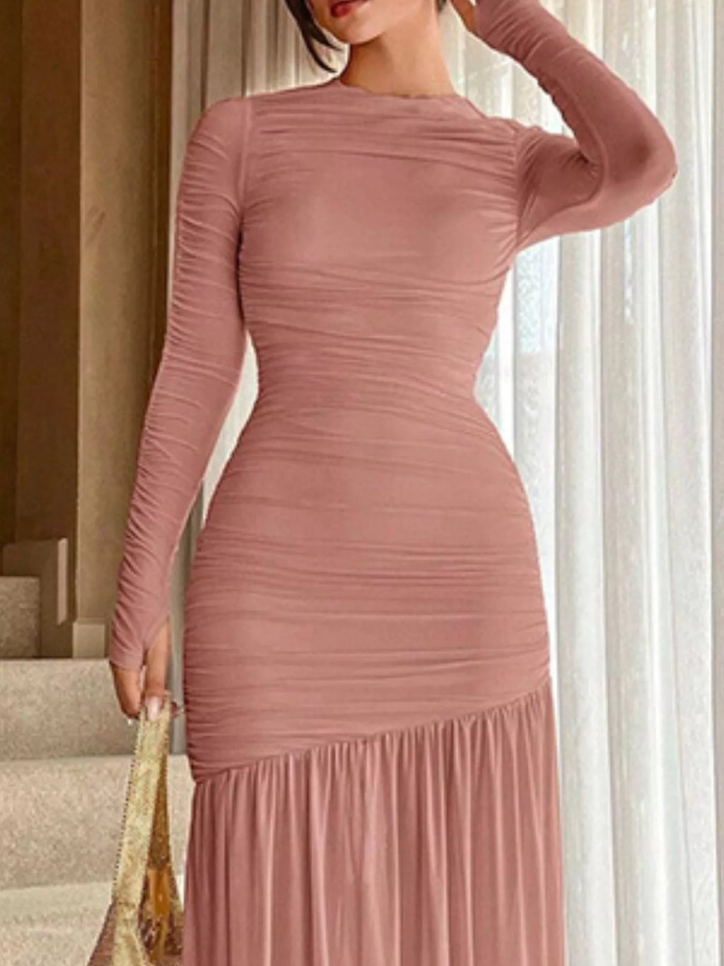 Ruched Long Sleeve Bodycon Midi Dress - product image 14
