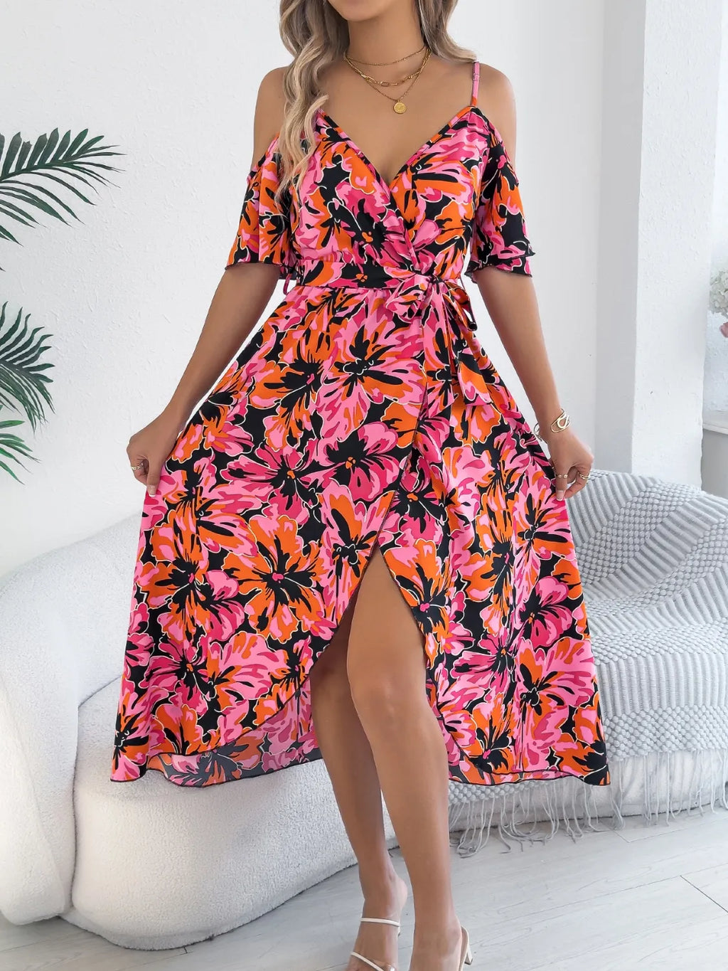 Printed Cold Shoulder Midi Cami Dress - product image 4