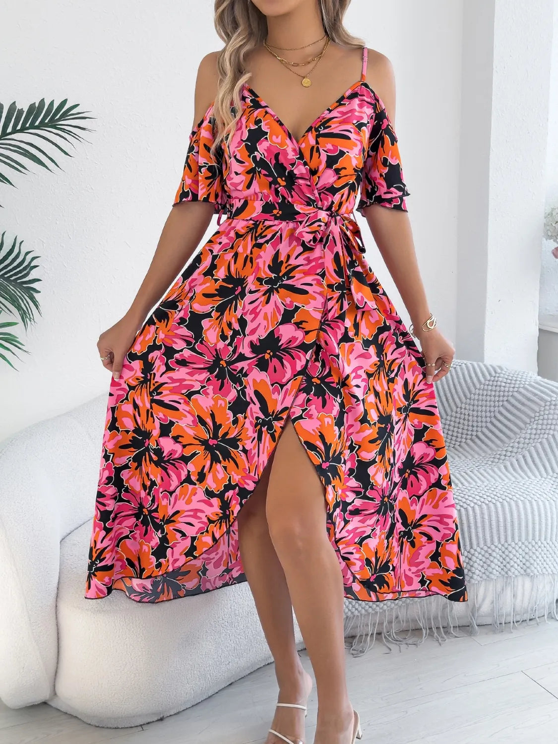 Printed Cold Shoulder Midi Cami Dress - product image 4