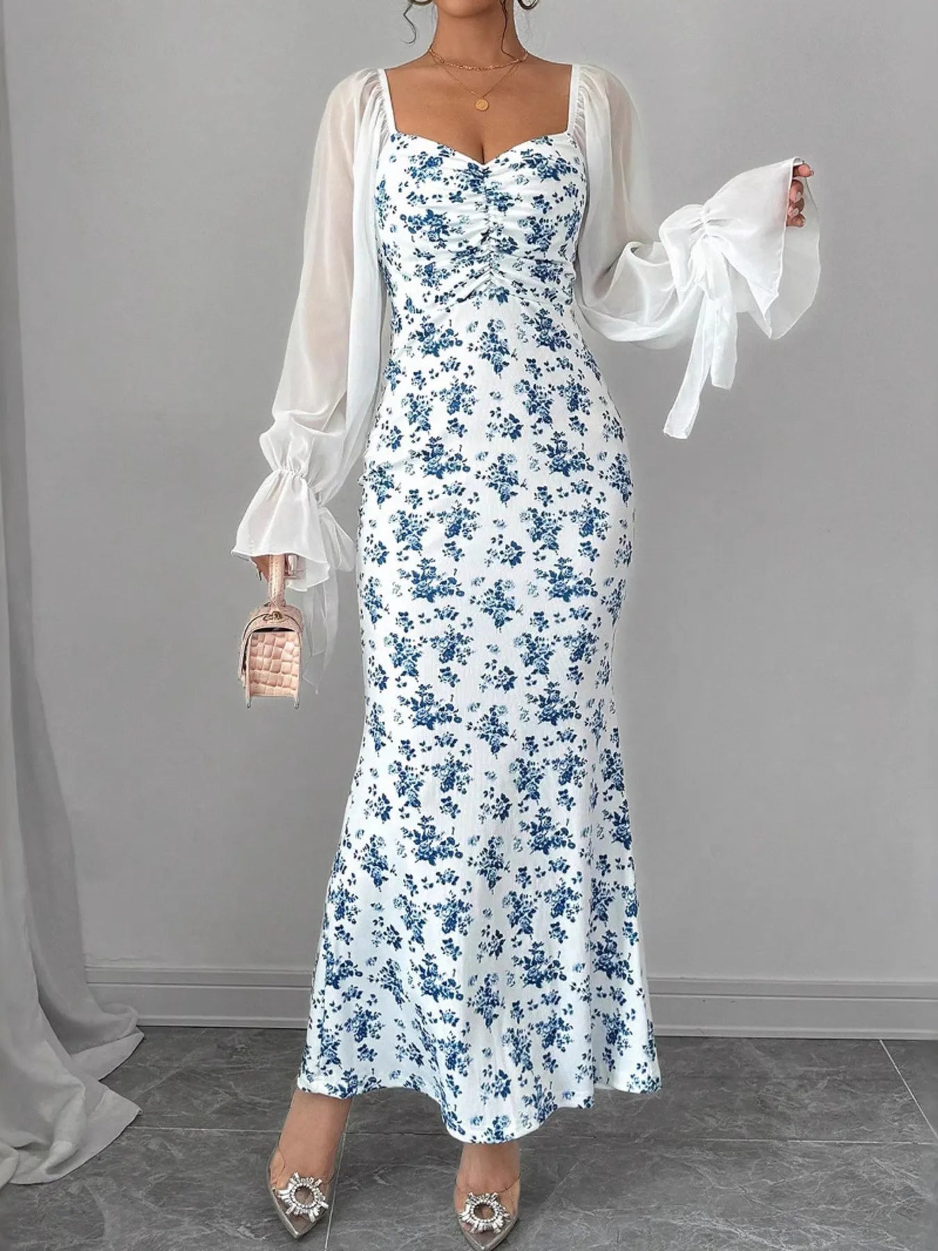 Floral Print Sweetheart Neckline Maxi Dress Main image