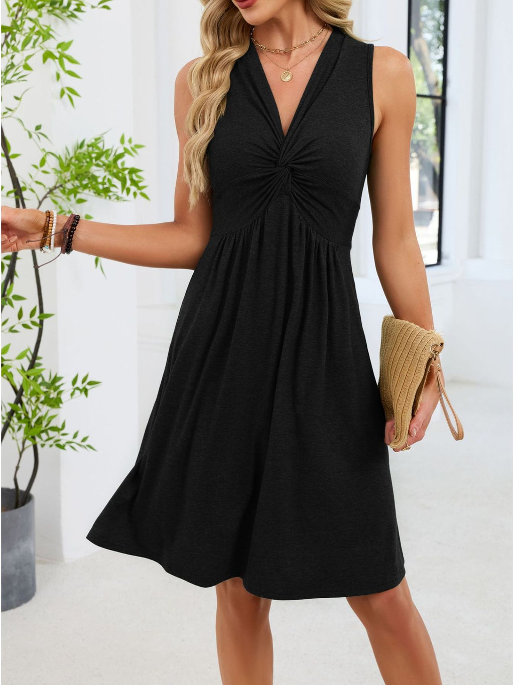 Sleeveless Twist Knot Front Casual Dress - product image 25