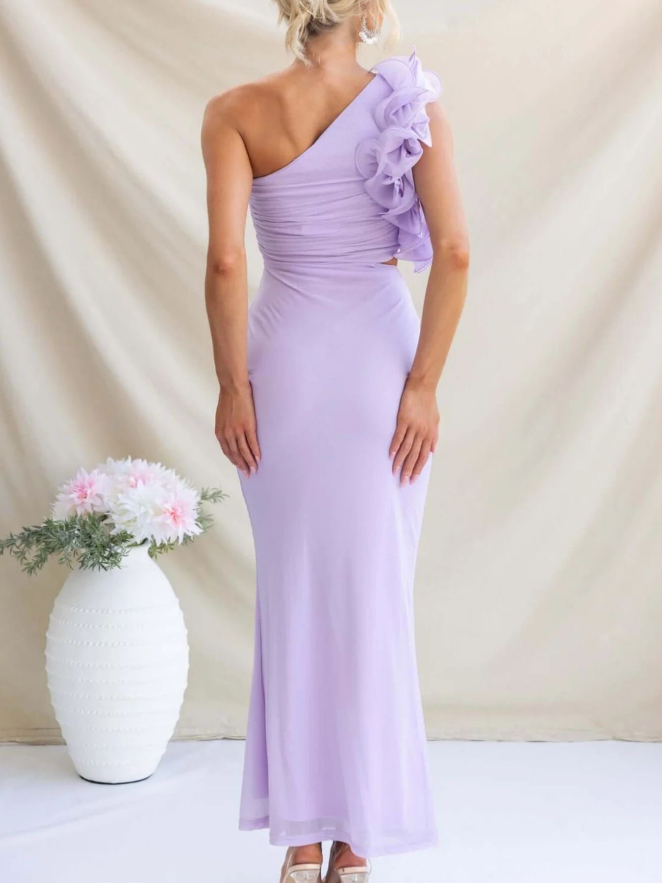 One-Shoulder Floral Trim Sleeveless Maxi Dress - product image 17