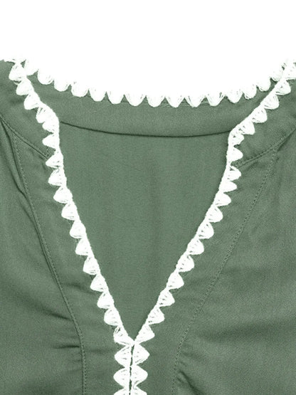 Lace Detail Notched Flounce Sleeve Mini Dress view 6 - Shopiebay