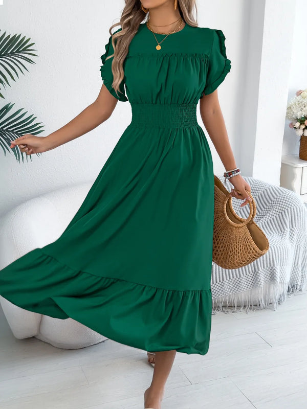 Smocked Frill Round Neck Midi Dress - product image 12