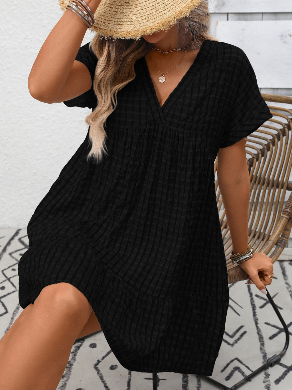 Plaid V-Neck Ruffle Hem Mini Dress - product image 20