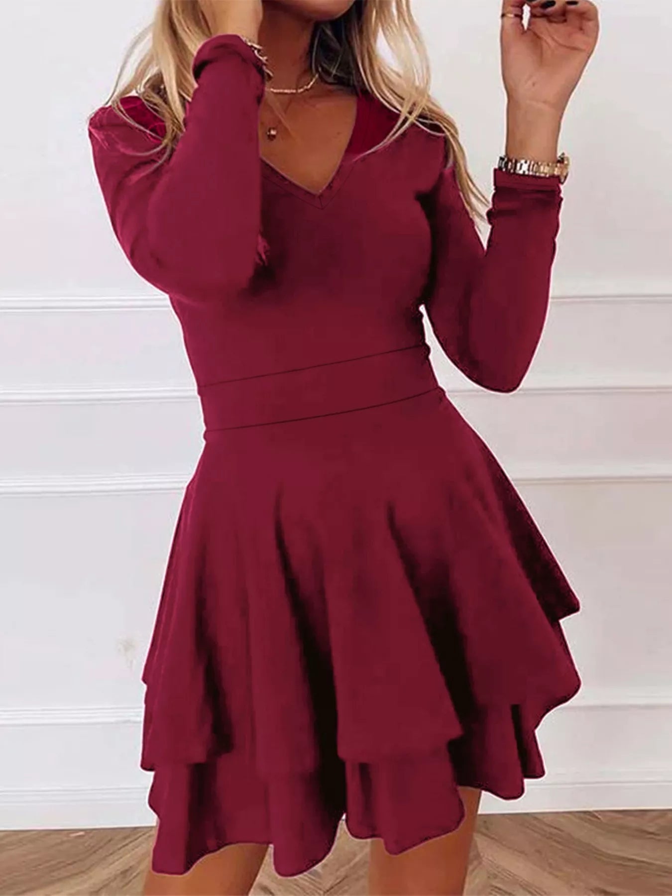V-Neck Layered Ruffle Mini Dress - product image 19