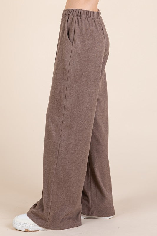 BOMBOM Elastic Waist Wide Leg Pants with Pockets