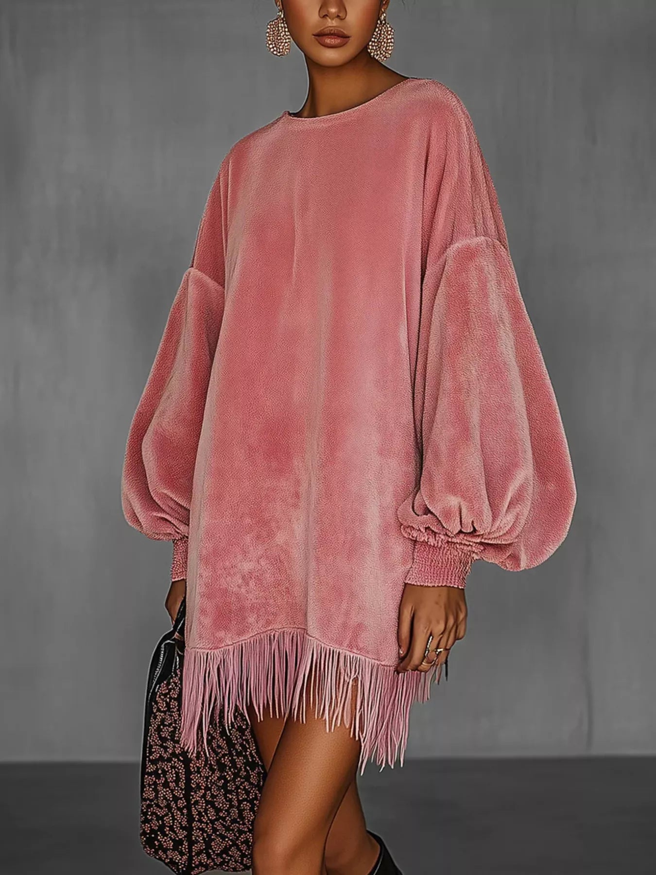 Velvet Fringe Hem Mini Dress Main image