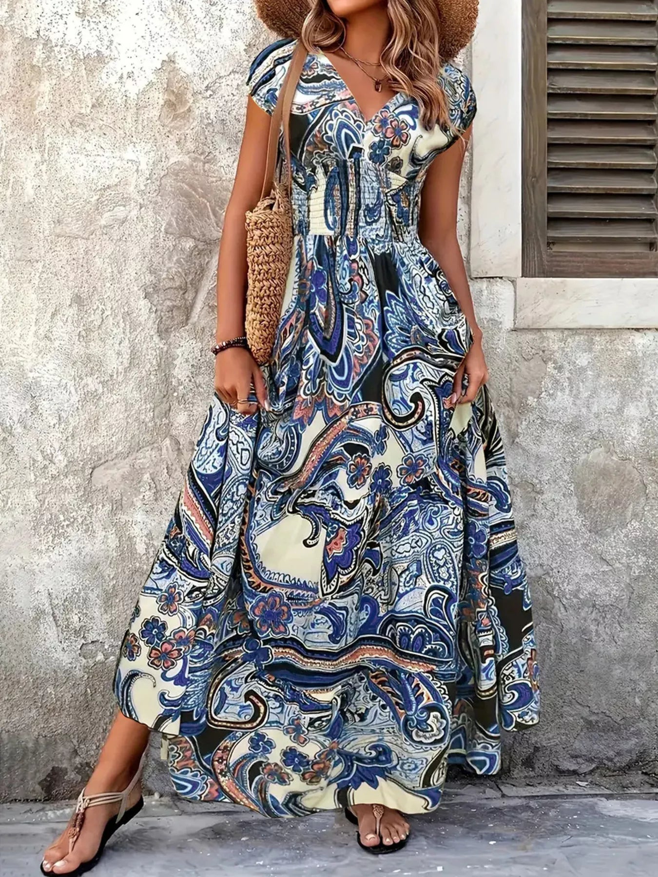 Plus Size Floral V-Neck Cap Sleeve Maxi Dress - product image 3