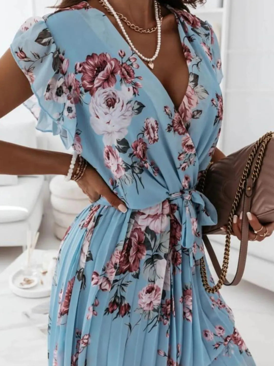 Floral Surplice Ruffled Cap Sleeve Dress - product image 13