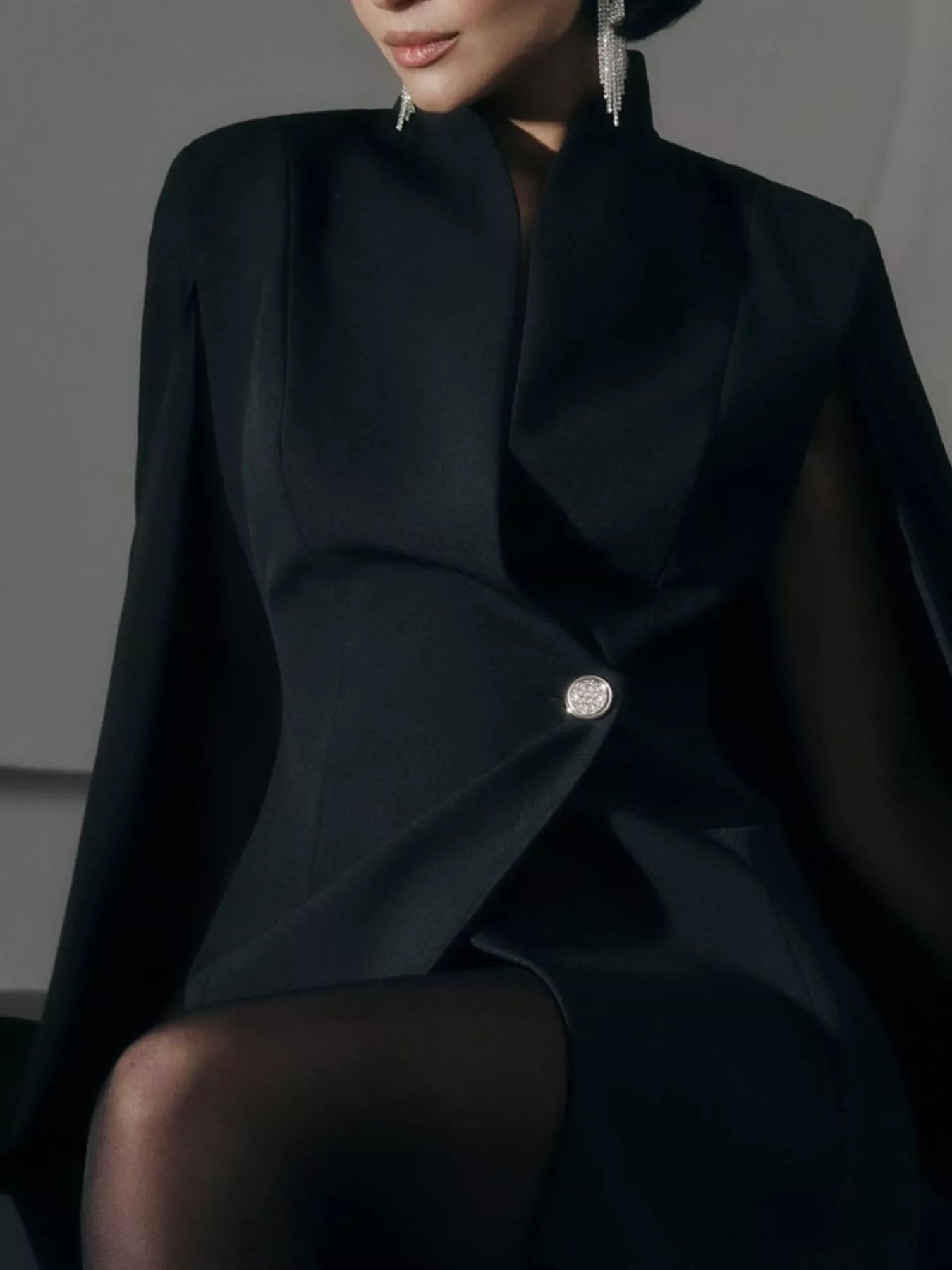 One Button Fitted Mini Blazer Dress with Cape Sleeves view 6 - Shopiebay