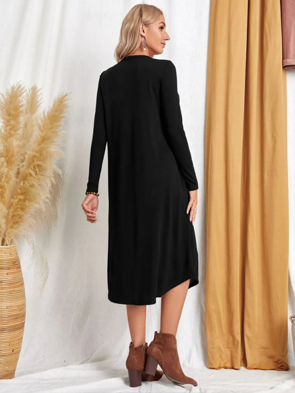 Pocketed Round Neck Long Sleeve Tee Dress view 12 - Shopiebay