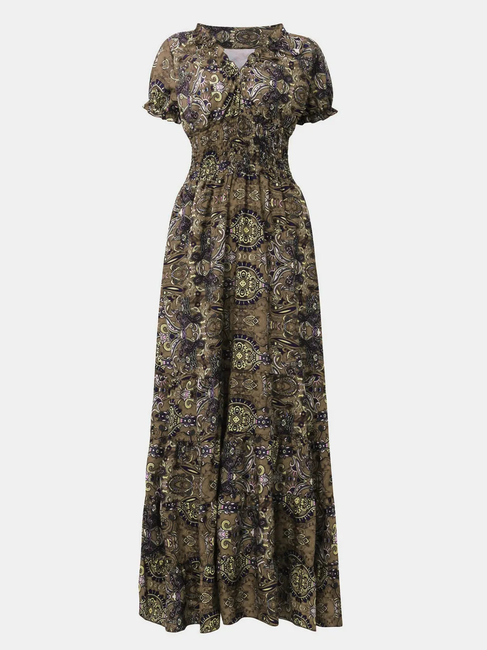 Smocked Printed V-Neck Short Sleeve Dress - product image 20