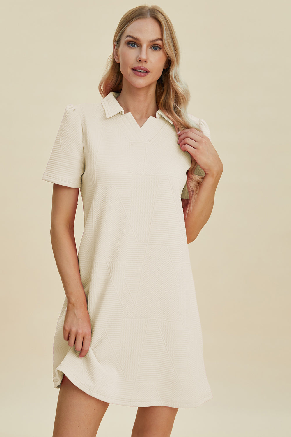 Double Take Full Size Texture Short Sleeve Dress