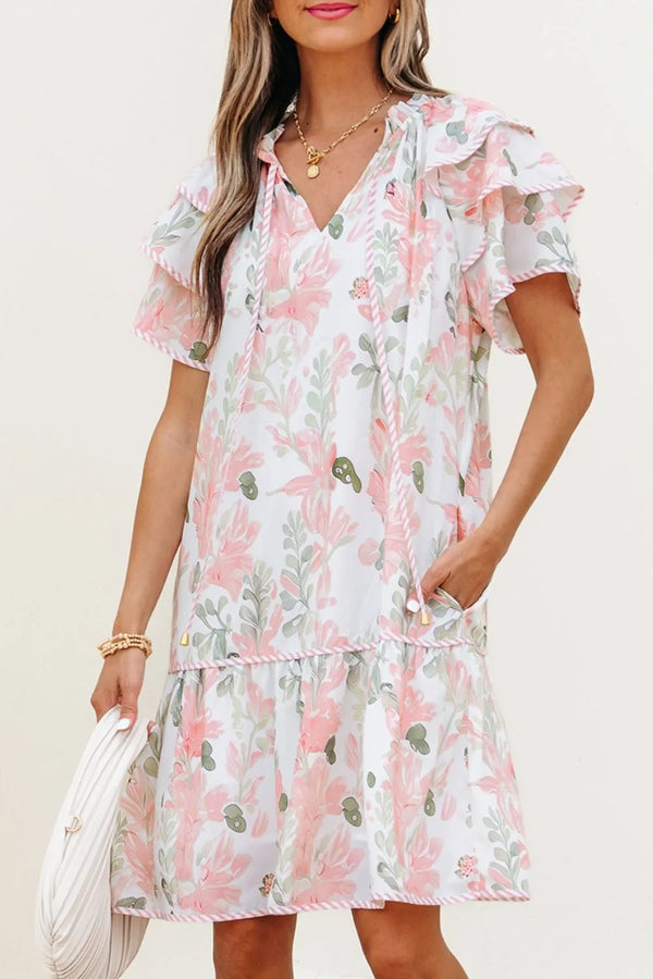 Floral Contrast Edge Layered Short Sleeve Mini Dress - product image 5