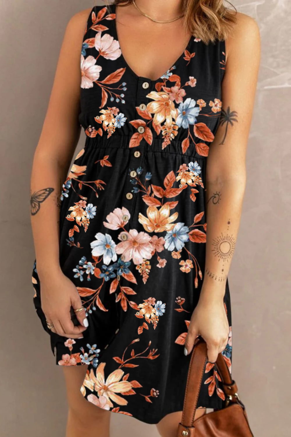Double Take Printed Scoop Neck Sleeveless Buttoned Magic Dress with Pockets - product image 14