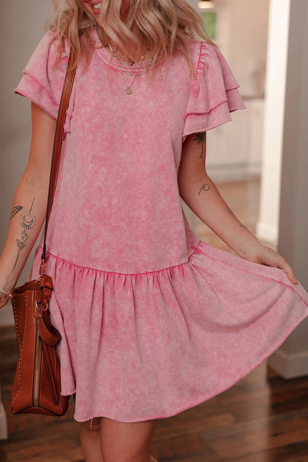 Mineral Wash Raw Edge Ruffle Mini Dress - product image 3
