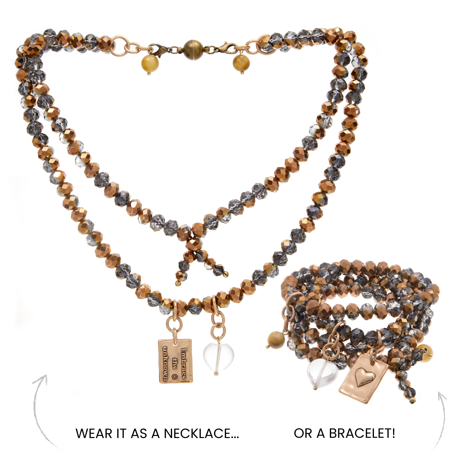 Embrace the Unknown Heart Crystal Boho Wrap Bracelet/Necklace Main image