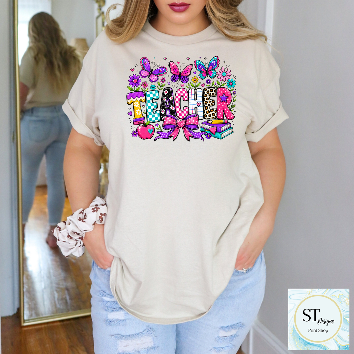 Colorful Butterfly Teacher Crewneck Sweatshirt | Cute Butterfly Floral Teacher Sweatshirt | Teacher Appreciation Gift | Back to School | Unisex S-5XL Main image
