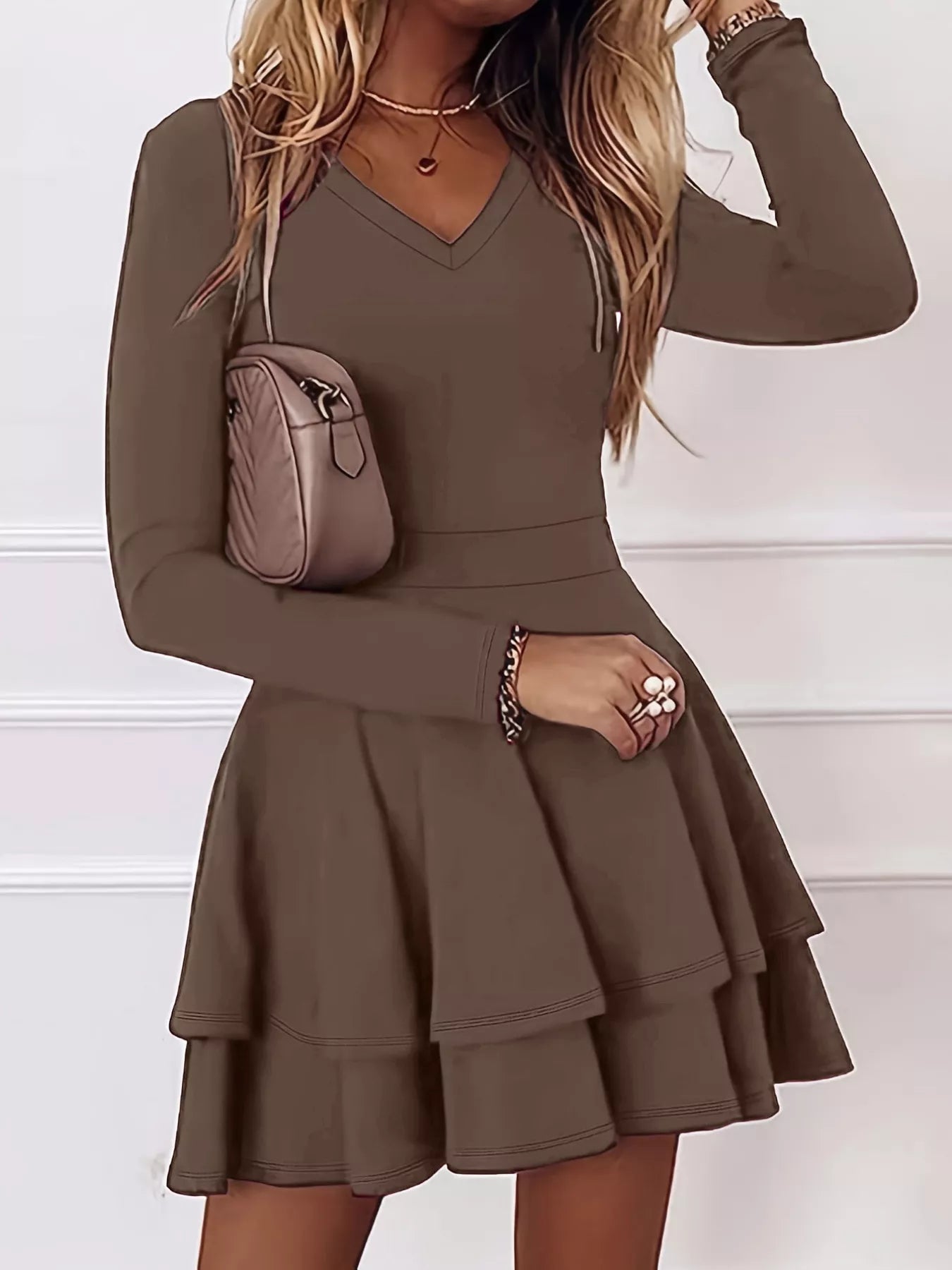 V-Neck Layered Ruffle Mini Dress - product image 7