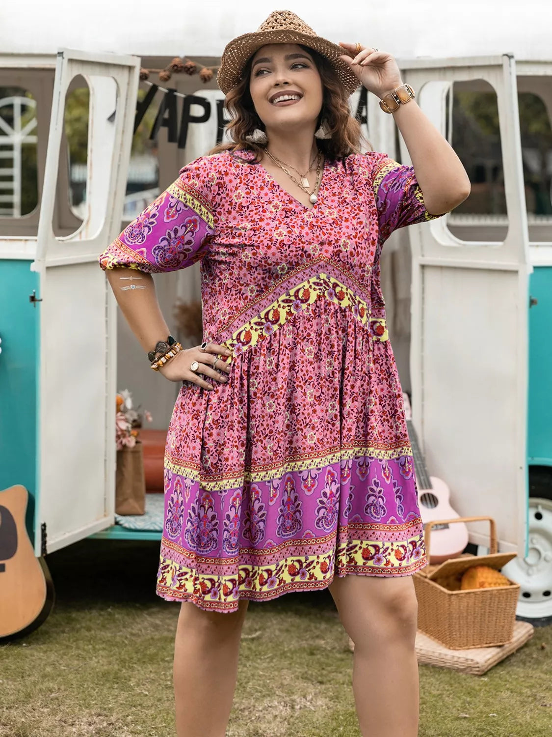 Plus Size Floral V-Neck Mini Dress - product image 10