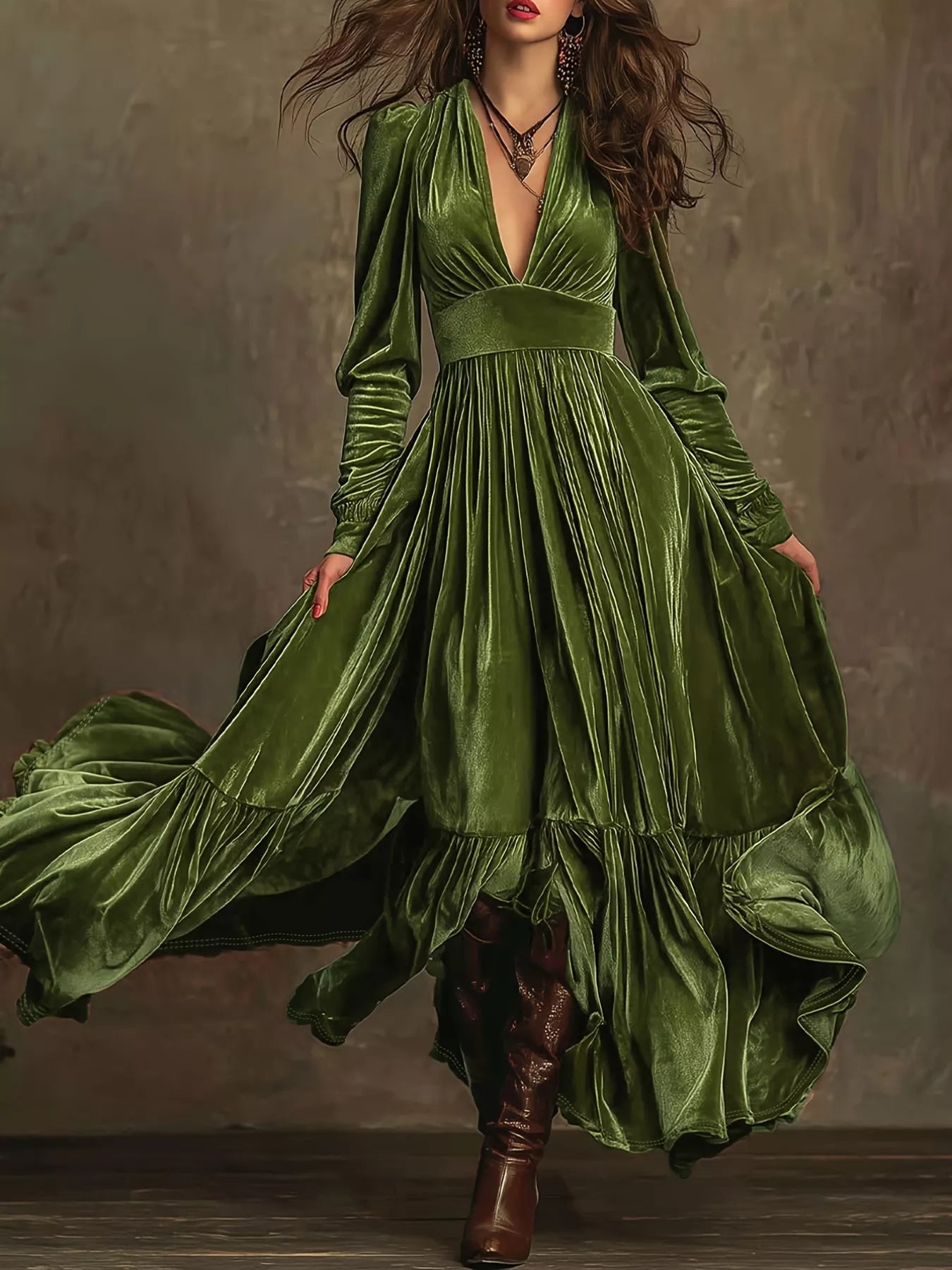 Ruffled Hem Long Sleeve Dress Main image