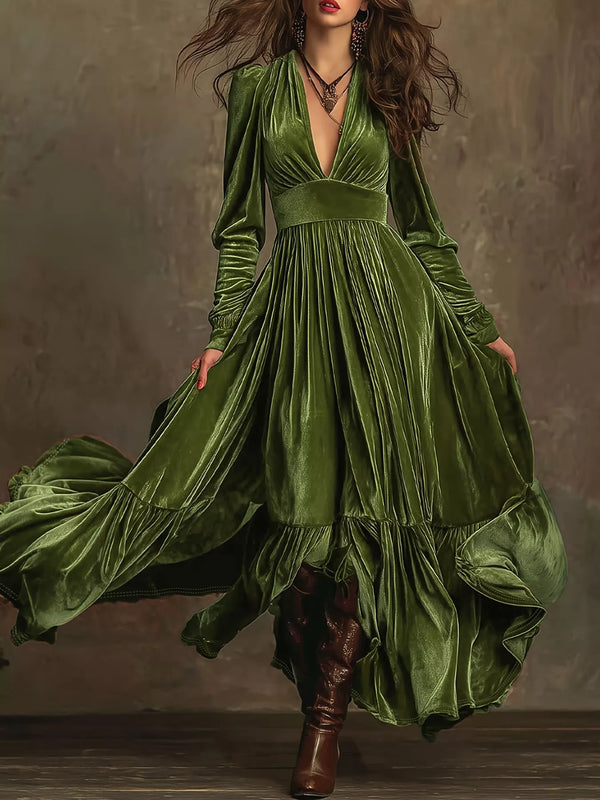 Ruffled Hem Long Sleeve Dress