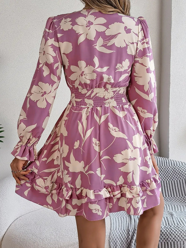 Tied Ruffled Printed Long Sleeve Dress - product image 2