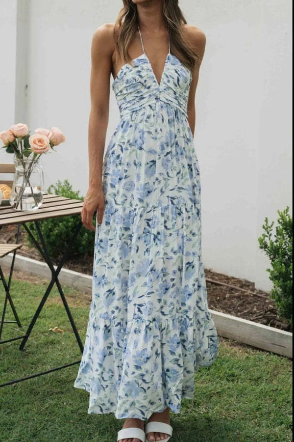 Floral Halter Neck Tiered Maxi Dress view 10 - Shopiebay