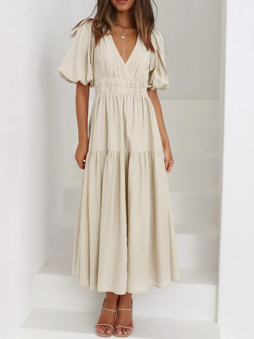 V-Neck Puff Sleeve Midi Dress - product image 10