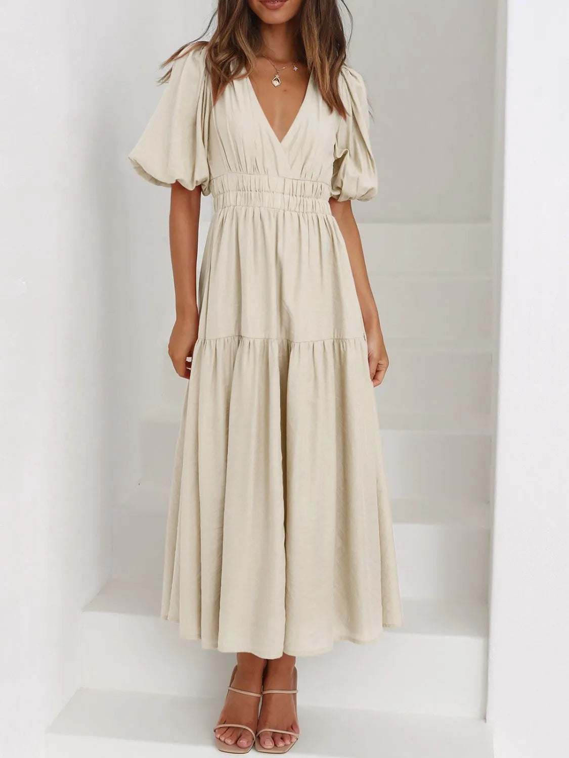 V-Neck Puff Sleeve Midi Dress - product image 10