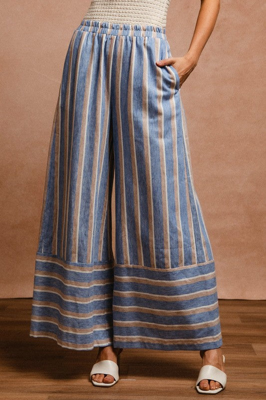 BiBi Striped Wide Leg Pants with Pockets