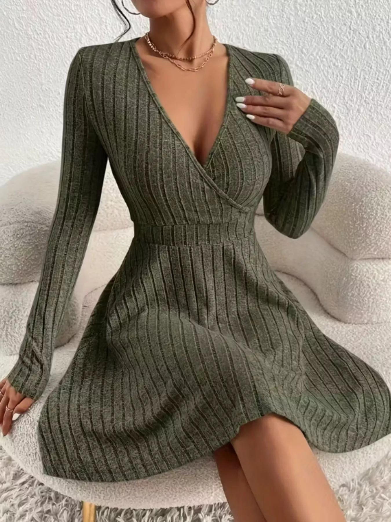 Ribbed Knit Wrap Mini Dress - product image 7
