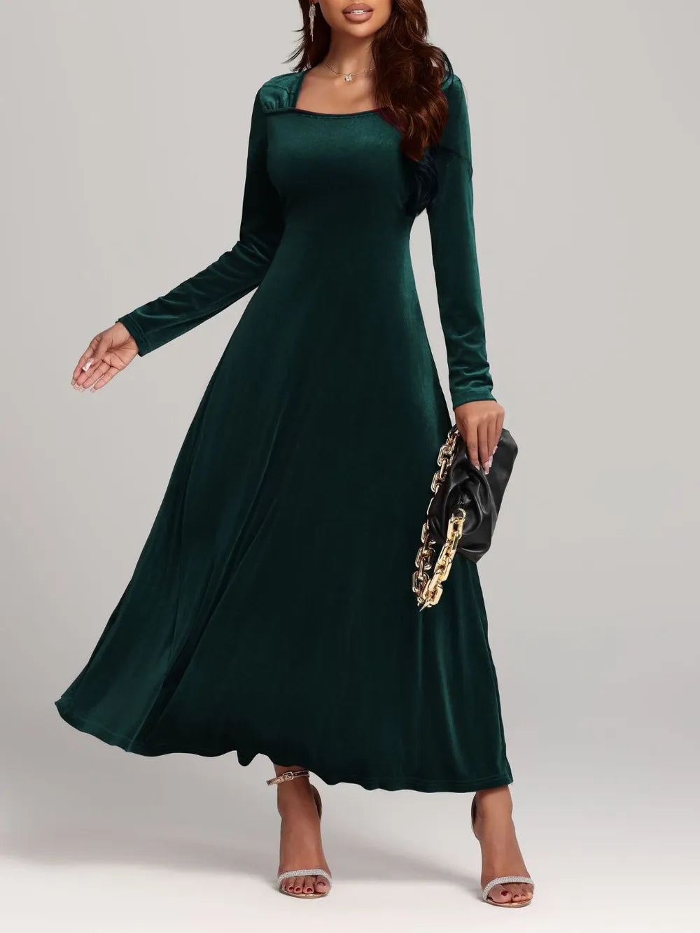 Square Neck Long Sleeve Velvet Dress - product image 12