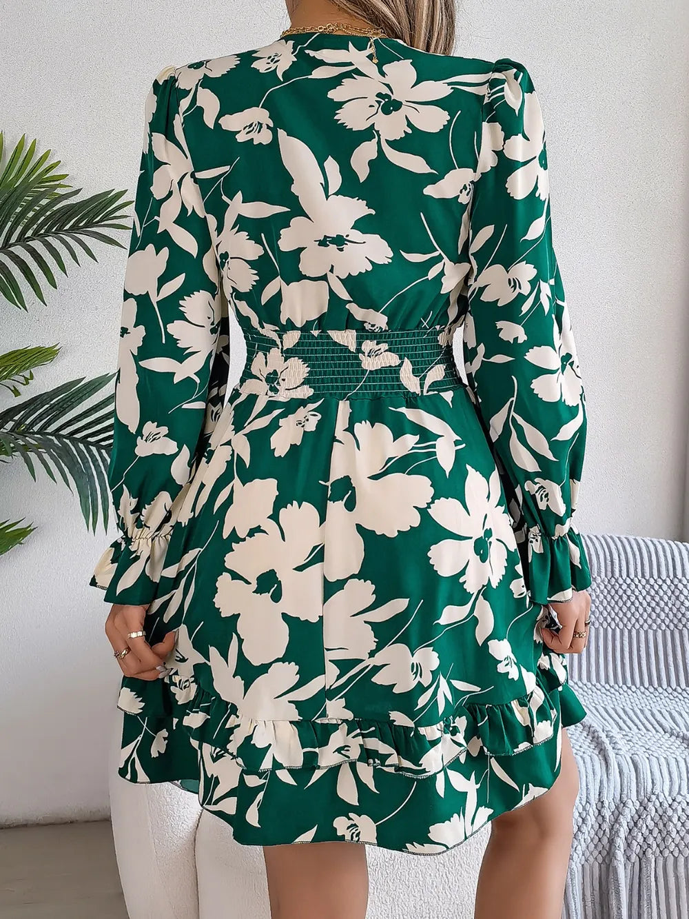 Tied Ruffled Printed Long Sleeve Dress - product image 10