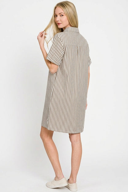 Zenana Stripe Collared Half Button Up T-Shirts Dress view 3 - Shopiebay