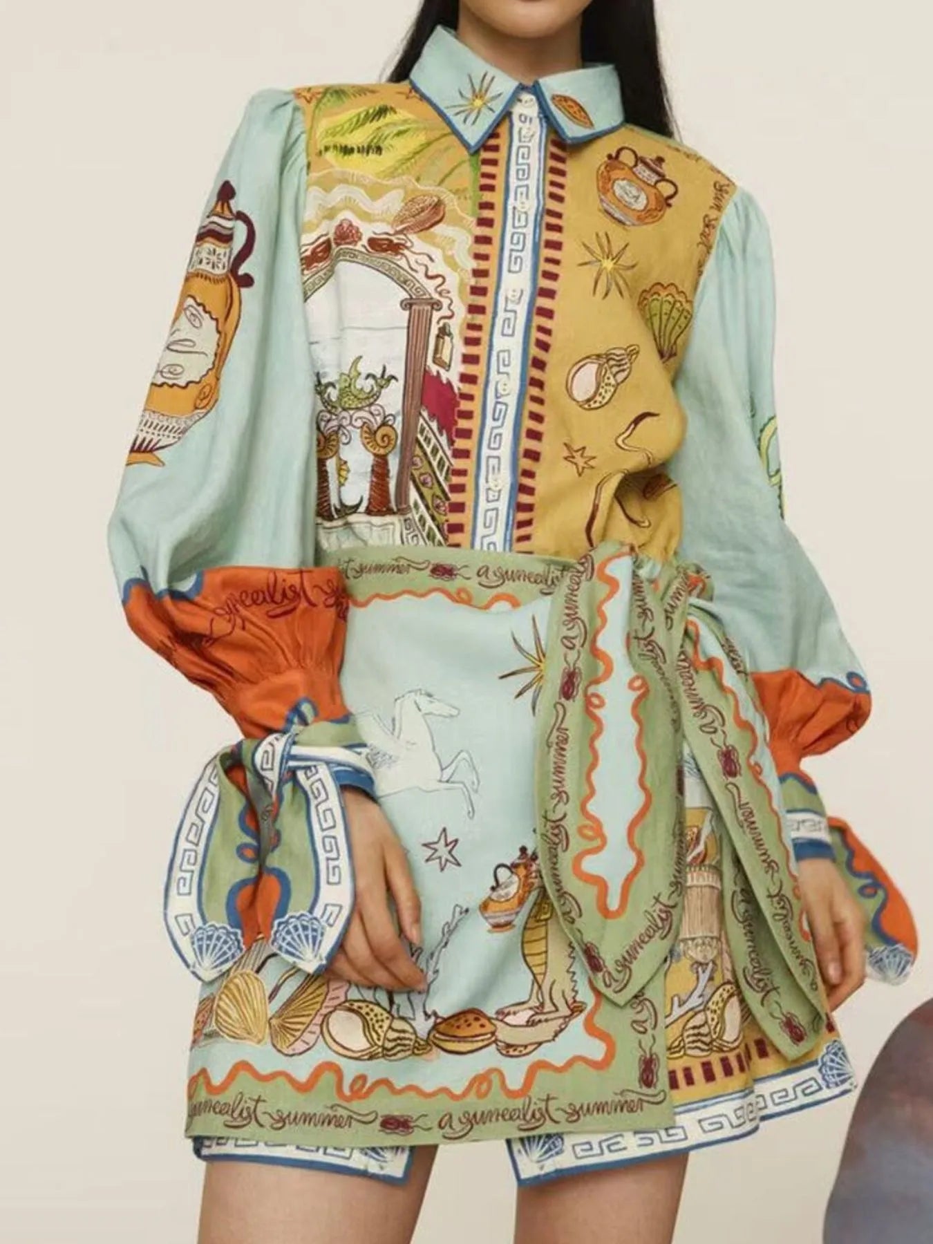 Printed Long Sleeve Shirt Dress - product image 5